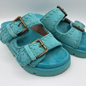 Mou Bio Sandal Two Buckles Monochrome Size 38 Turquoise
